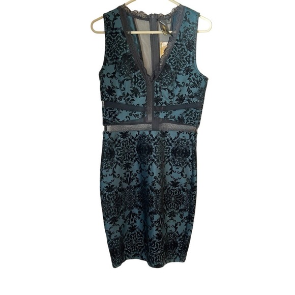Burnout Velvet Teal And Black Dress Mesh Lace Trixxi Size Medium Juniors Formal - Picture 1 of 12